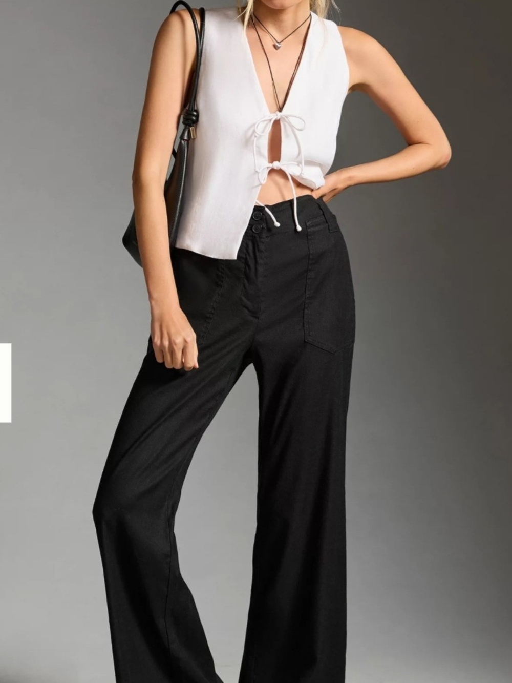 Anthropologie Maeve The Naomi Linen Wide-Leg Flare Pants Black Sz 8